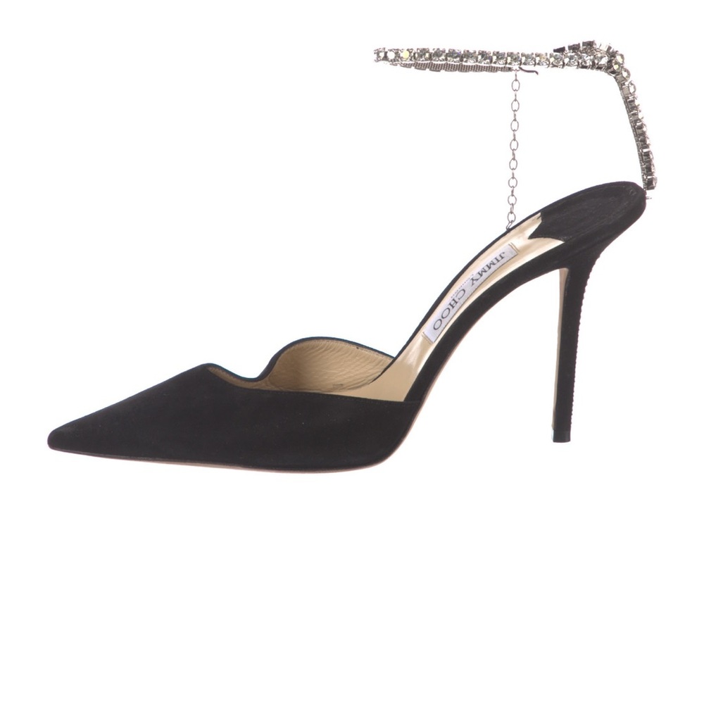 Jimmy Choo
Heels: 4.75"

Shoe Size: 13
Color: Black
Foreign Size: IT 43